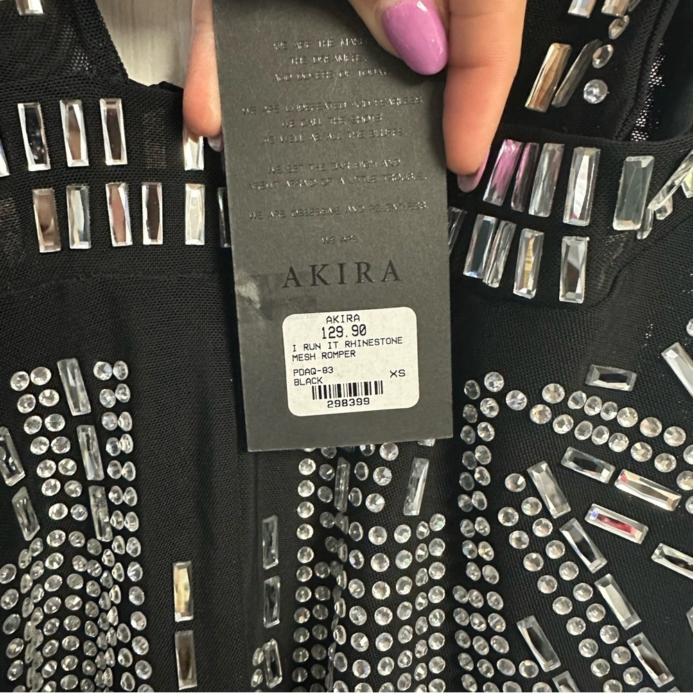AKIRA Black and Silver Embellished Rhinestone Romper NWT - Picture 3 of 5
